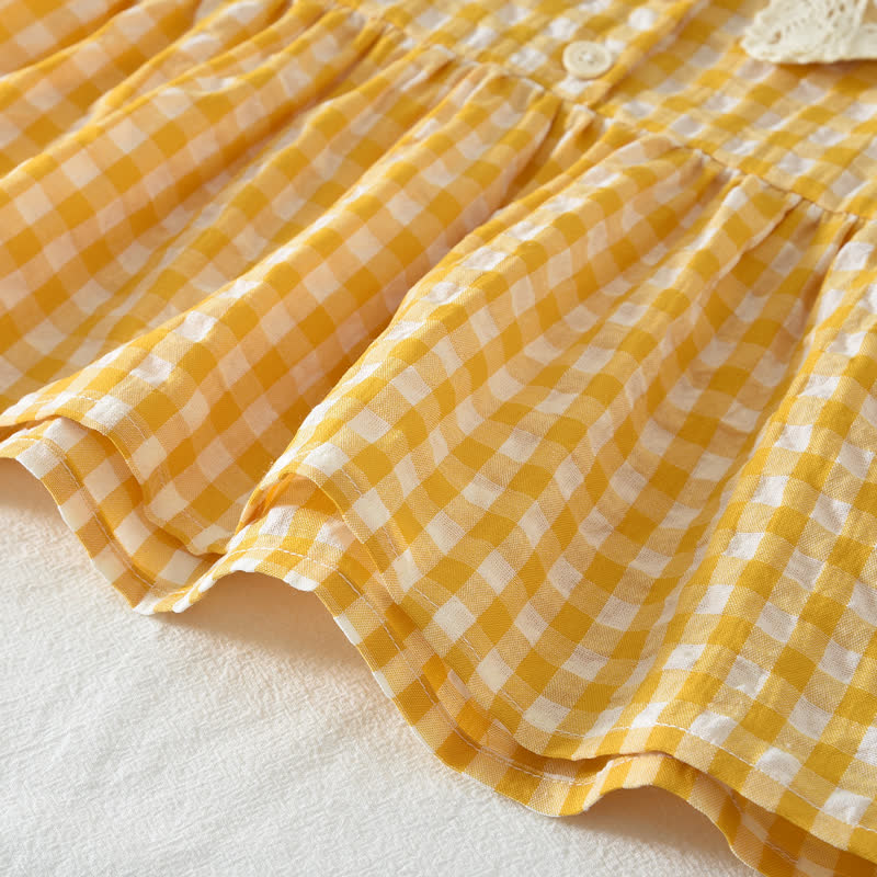 Toddler Girl Yellow Gingham Lace Collar Sleeveless Top and Shorts 2-piece Set - image 5
