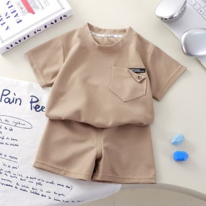 Toddler Solid Color Waffle Pocket Top and Shorts 2-piece Set - Khaki - 8-9T - image 5
