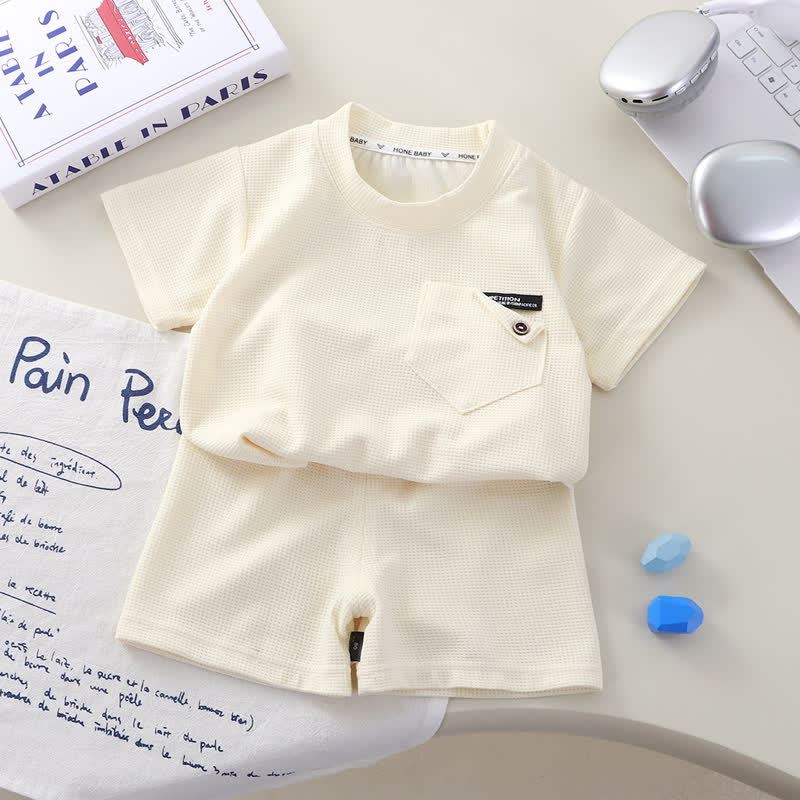 Toddler Solid Color Waffle Pocket Top and Shorts 2-piece Set - White - 8-9T - image 9