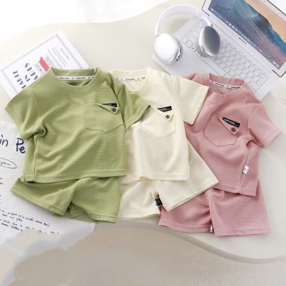Toddler Solid Color Waffle Pocket Top and Shorts 2-piece Set - image 1
