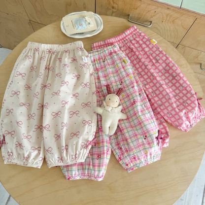Toddler Girl White&Pink Gingham Bow Pants - image 1