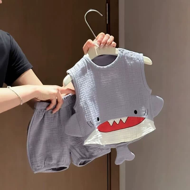Baby Boy Blue Shark Seeveless Top and Shorts 2-piece Set - Blue - 2-3T - image 1
