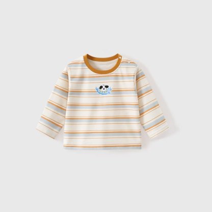 Toddler Baby Striped Dog Print Long Sleeve Tee - Orange - 4-5T - image 2