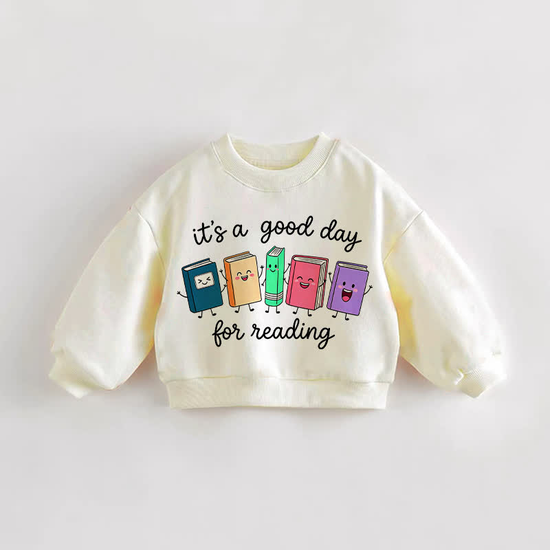 IT'S A GOOD DAY FOR READING Baby Toddler Smiling Books Cream Sweatshirt - Cream - 3-5T - image 1