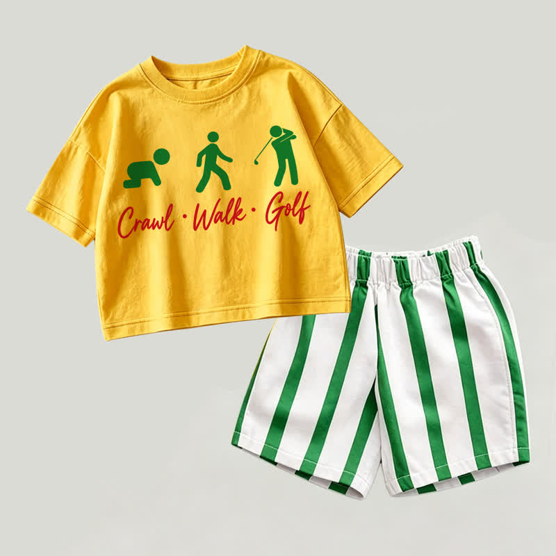 CRAWL. WALK. GOLF Baby Yellow&Green Top and Striped Shorts 2-piece Set - Yellow&Green - 2-3T - image 1