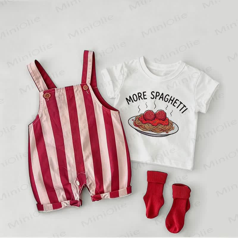 MORE SPAGHETTI Baby Red Stripe Overalls and White Tee 2-piece Set - White&Red - 2-3T - image 1