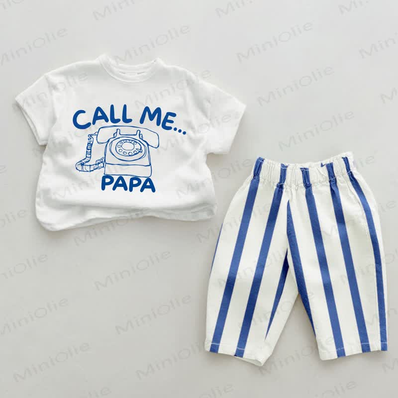 CALL ME... PAPA Baby Blue Vertical Striped 2-piece Set - White&Blue - 2-3T - image 1
