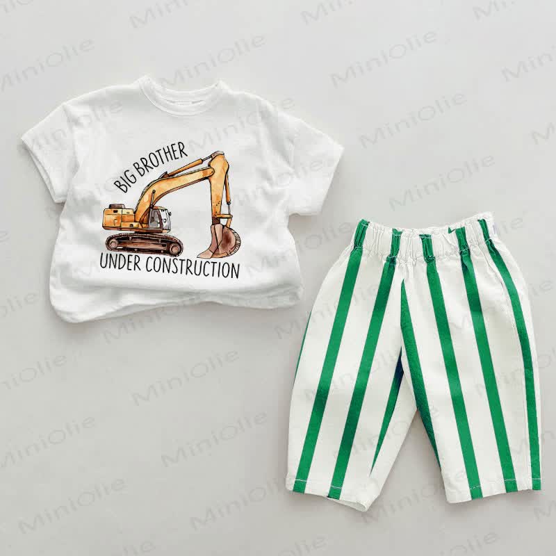 BIG BROTHER UNDER CONSTRUCTION Baby Green Striped 2-piece Set - Green&White - 2-3T - image 1