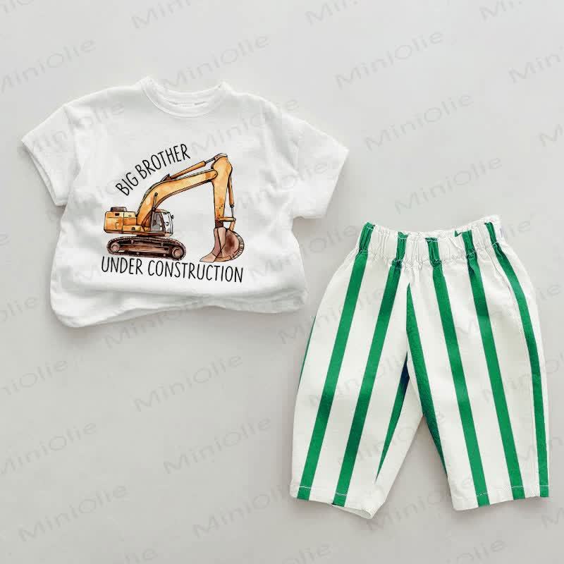 BIG BROTHER UNDER CONSTRUCTION Baby Green Striped 2-piece Set - Green&White - 2-3T - image 1