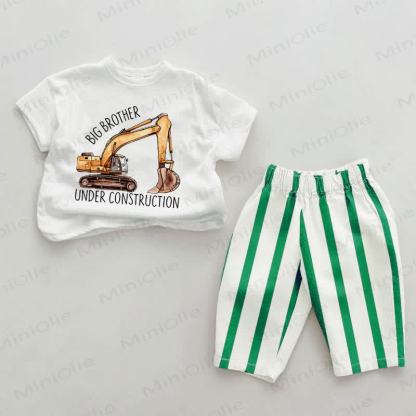 BIG BROTHER UNDER CONSTRUCTION Baby Green Striped 2-piece Set - Green&White - 2-3T - image 1