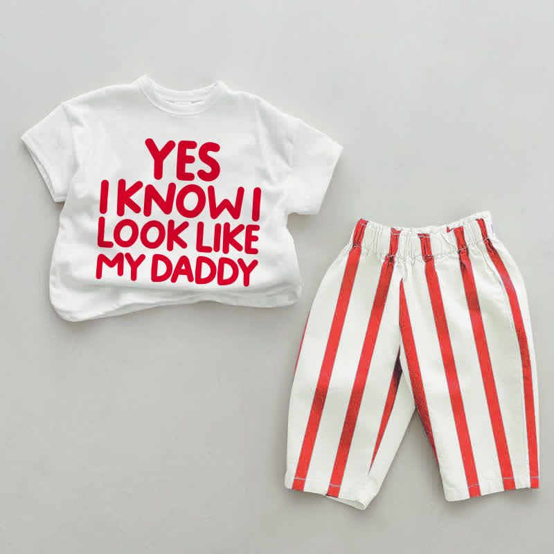 YES I KNOW I LOOK LIKE MY DADDY Baby White&Red Vertical Striped 2-piece Set - White&Red - 4-5T - image 1