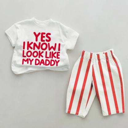 YES I KNOW I LOOK LIKE MY DADDY Baby White&Red Vertical Striped 2-piece Set - White&Red - 4-5T - image 1