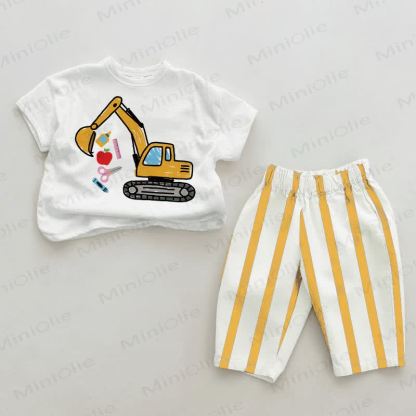 Baby Excavator White&Yellow Vertical Striped 2-piece Set - White&Yellow - 2-3T - image 1