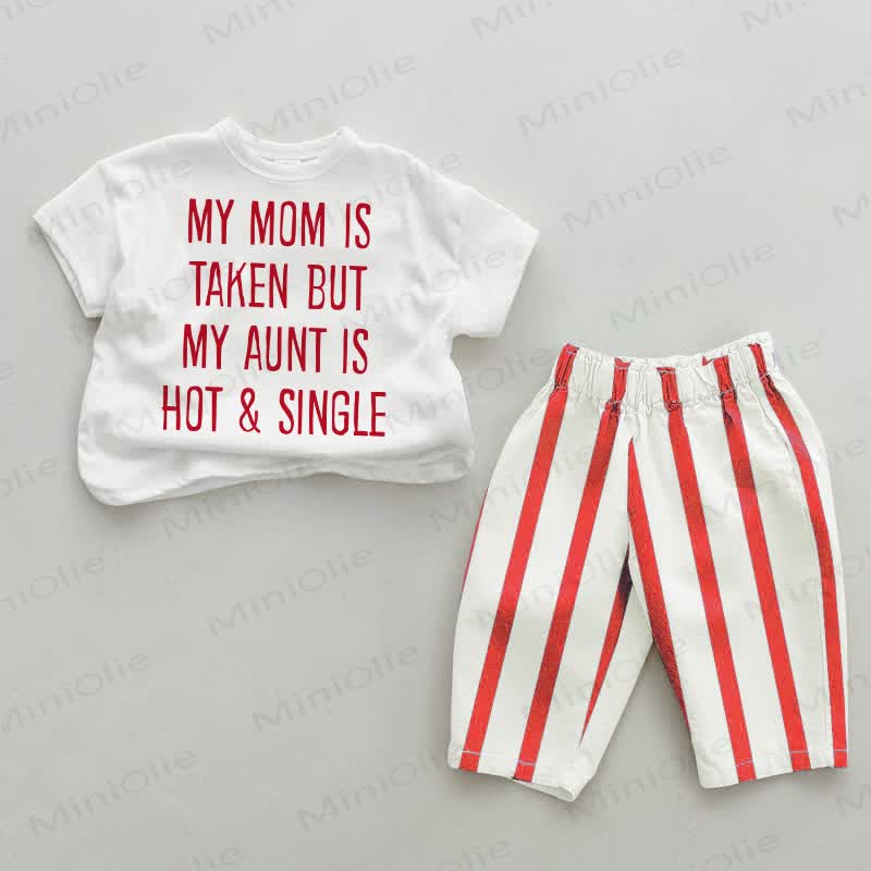 MY MOM IS TAKEN BUT MY AUNT IS HOT & SINGLE Baby White&Red Vertical Striped 2-piece Set - White&Red - 4-5T - image 1