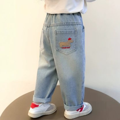 Toddler Embroidered Puppy Light Wash Denim Pants - image 4