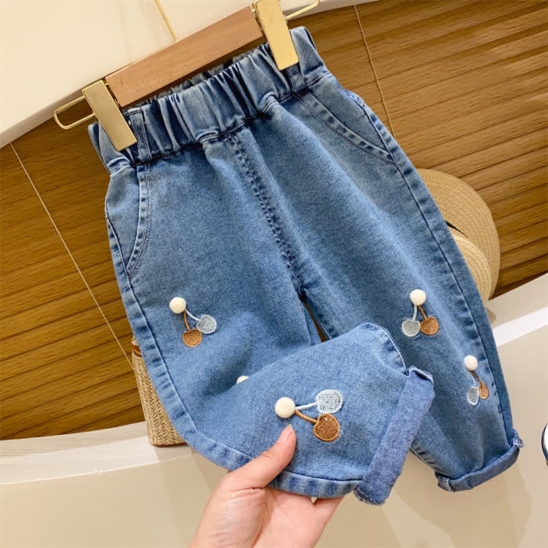 Toddler Baby Blue Embroidered Pattern Denim Pants - Blue Cherry - 6-7T - image 2