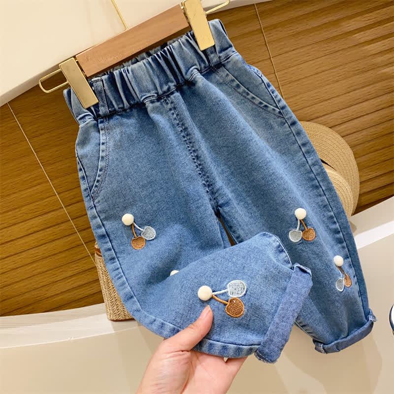Toddler Baby Blue Embroidered Pattern Denim Pants - Blue Cherry - 6-7T - image 2