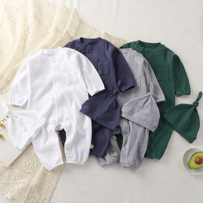 Baby Ribbed Pocket Romper with Knot Hat - image 1