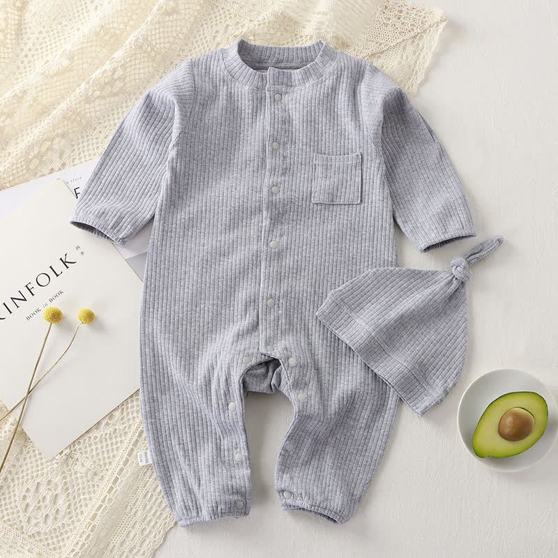 Baby Ribbed Pocket Romper with Knot Hat - Gray - 18-24M - image 4