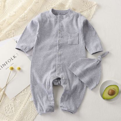Baby Ribbed Pocket Romper with Knot Hat - Gray - 18-24M - image 4