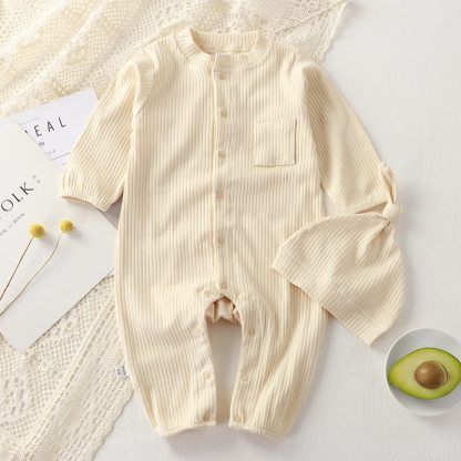 Baby Ribbed Pocket Romper with Knot Hat - Beige - 18-24M - image 7
