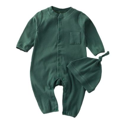 Baby Ribbed Pocket Romper with Knot Hat - image 6