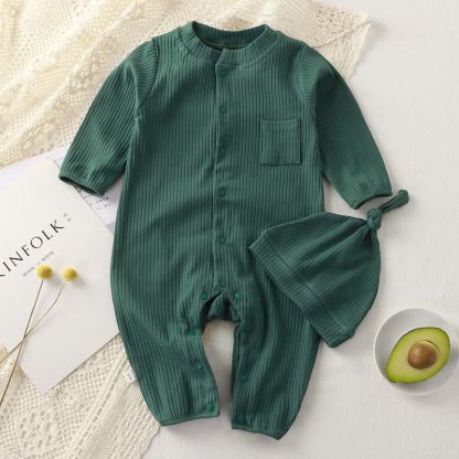 Baby Ribbed Pocket Romper with Knot Hat - Green - 18-24M - image 5