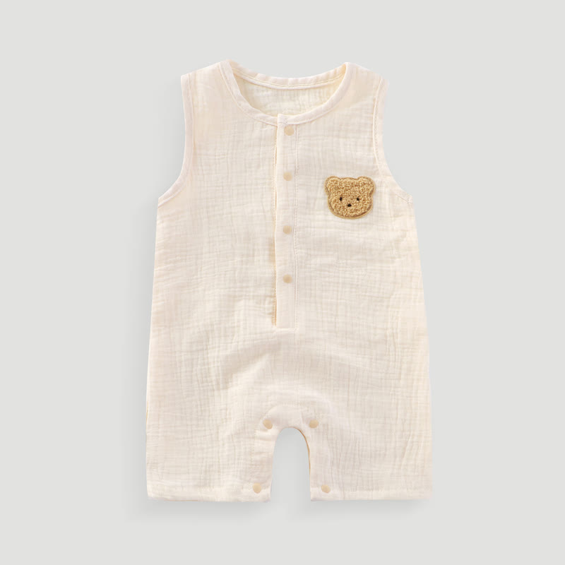 Baby Bear Patch Sleeveless Romper - Beige - 18-24M - image 5