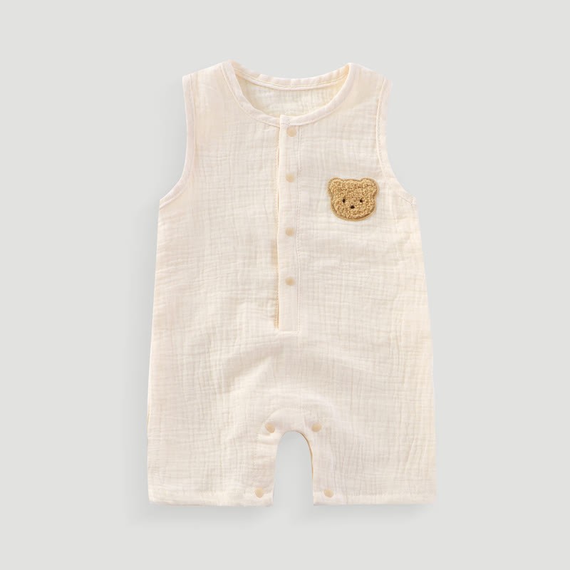 Baby Bear Patch Sleeveless Romper - Beige - 18-24M - image 5