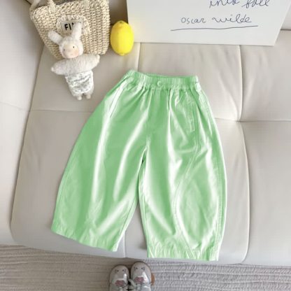 Toddler Girls Soft Cotton Solid Color Pants - Green - 8-9T - image 3