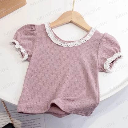 Toddler Baby Girl Knit Lace Neck Tee - Purple - 6-7T - image 8