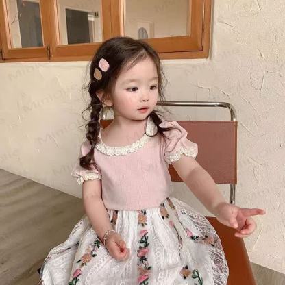 Toddler Baby Girl Knit Lace Neck Tee - image 6