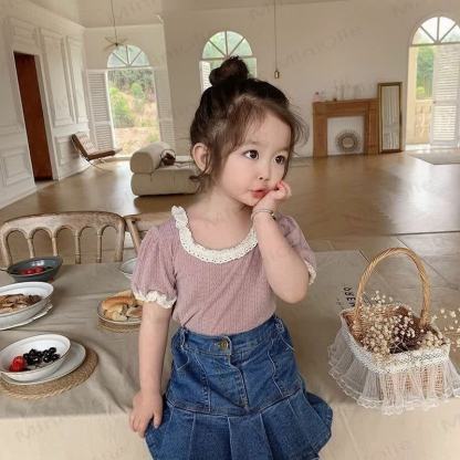 Toddler Baby Girl Knit Lace Neck Tee - image 9