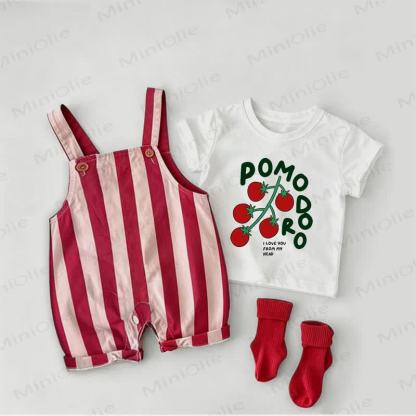 POMODORO I LOVE YOU FROM MY HEAD Baby Red Stripe Overalls and White Tee 2-piece Set - White&Red - 2-3T - image 1