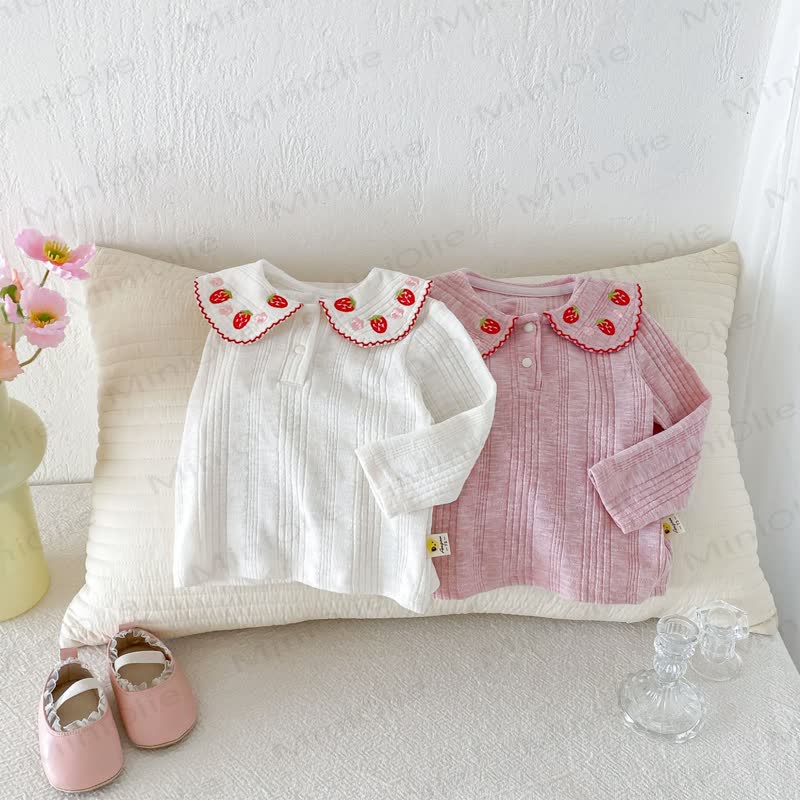 Baby Toddler Girl Strawberry Peter Pan Collar Long Sleeve T-Shirt - image 1