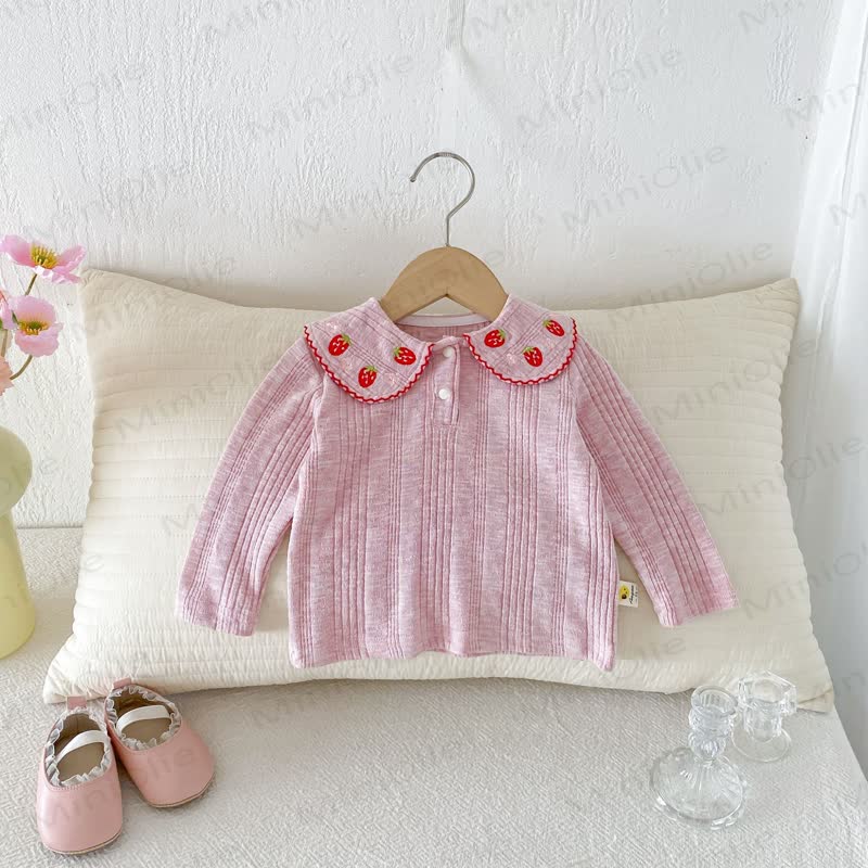 Baby Toddler Girl Strawberry Peter Pan Collar Long Sleeve T-Shirt - Pink - 3-4T - image 12