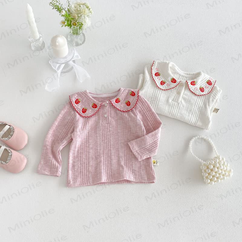 Baby Toddler Girl Strawberry Peter Pan Collar Long Sleeve T-Shirt - image 3