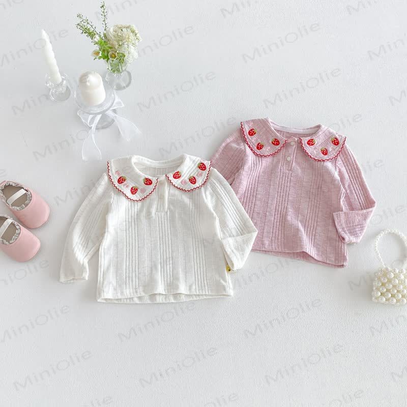 Baby Toddler Girl Strawberry Peter Pan Collar Long Sleeve T-Shirt - image 2