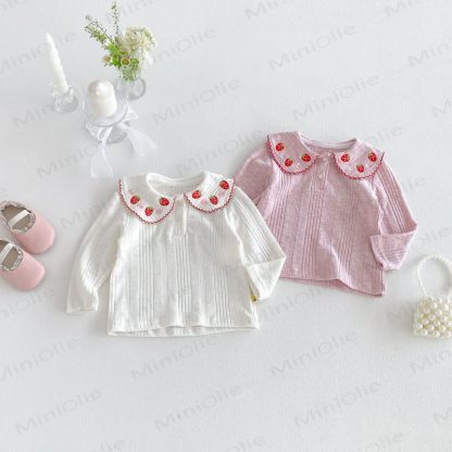 Baby Toddler Girl Strawberry Peter Pan Collar Long Sleeve T-Shirt - image 2
