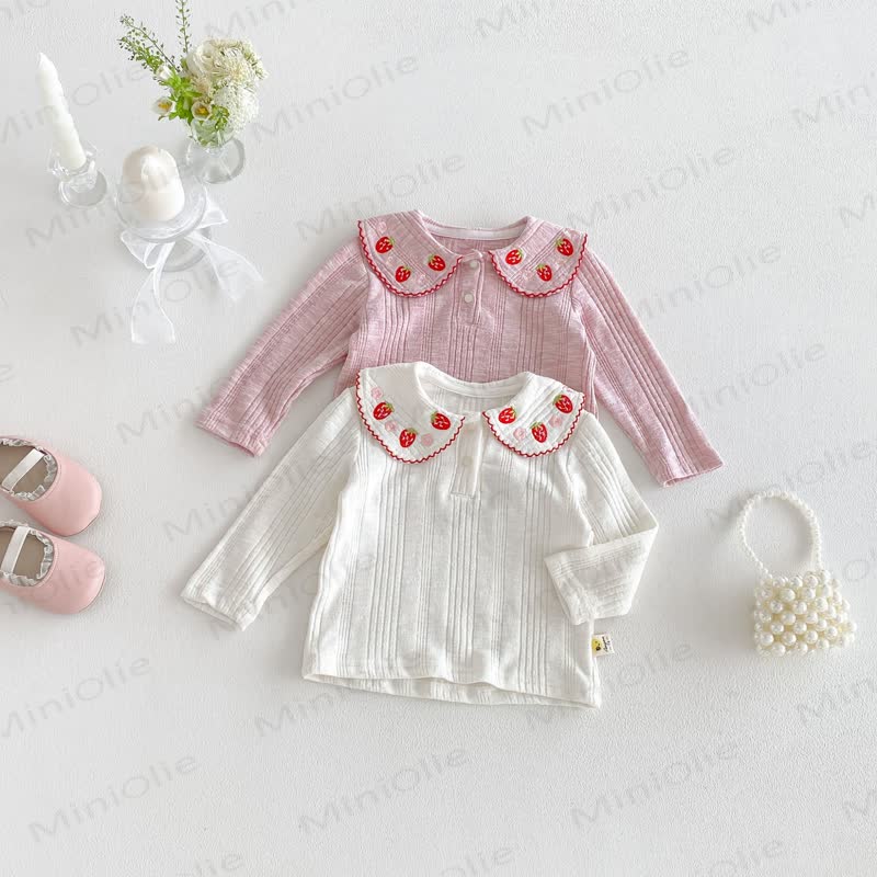 Baby Toddler Girl Strawberry Peter Pan Collar Long Sleeve T-Shirt - image 4