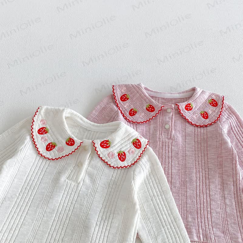 Baby Toddler Girl Strawberry Peter Pan Collar Long Sleeve T-Shirt - image 7
