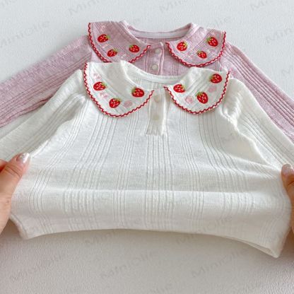 Baby Toddler Girl Strawberry Peter Pan Collar Long Sleeve T-Shirt - image 5