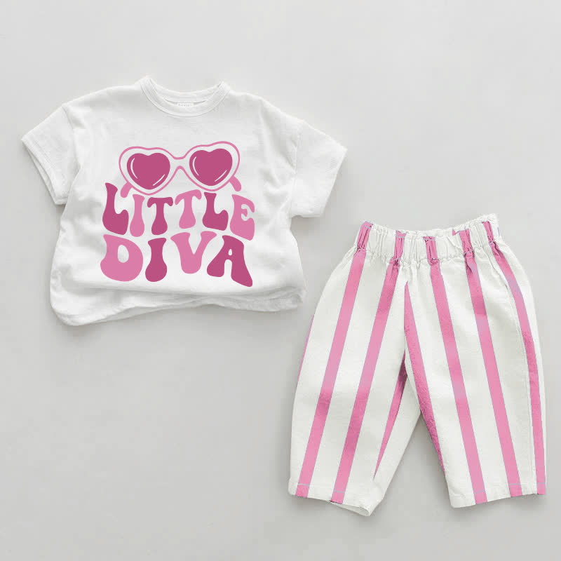 LITTLE DIVA Baby Girls Pink Vertical Striped 2-piece Set - White&Pink - 2-3T - image 1