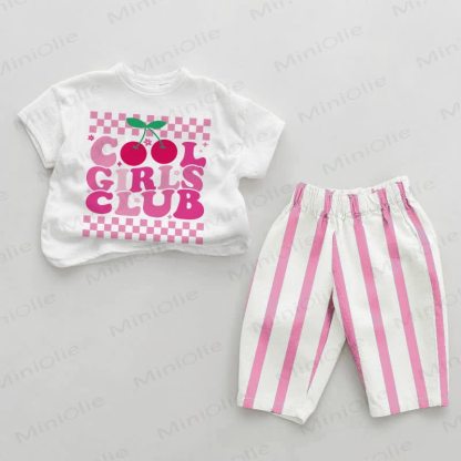 COOL GIRLS CLUB Baby Girls Pink Vertical Striped 2-piece Set - White&Pink - 2-3T - image 1