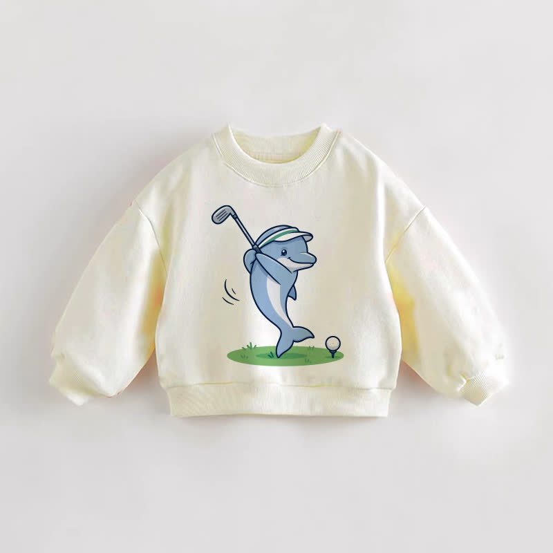 Baby Toddler Golfing Dolphin Cream Sweatshirt - Cream - 3-5T - image 1