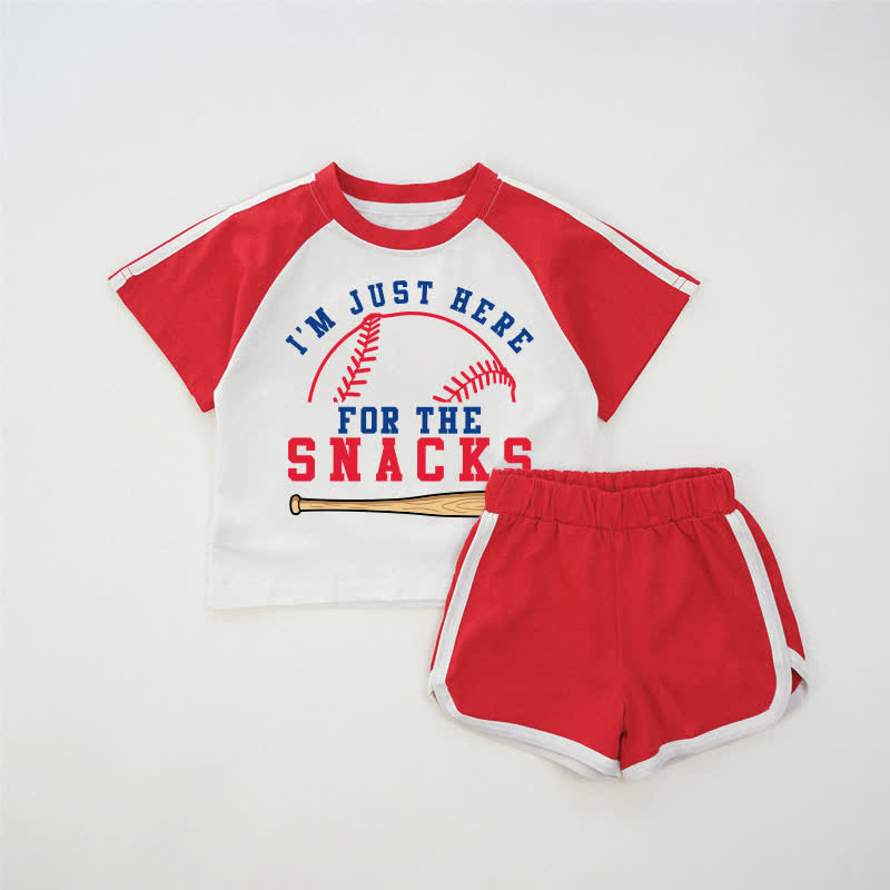 I'M JUST HERE FOR THE SNACKS Baby Baseball Red Tee and Shorts Set - Red - 2-3T - image 1