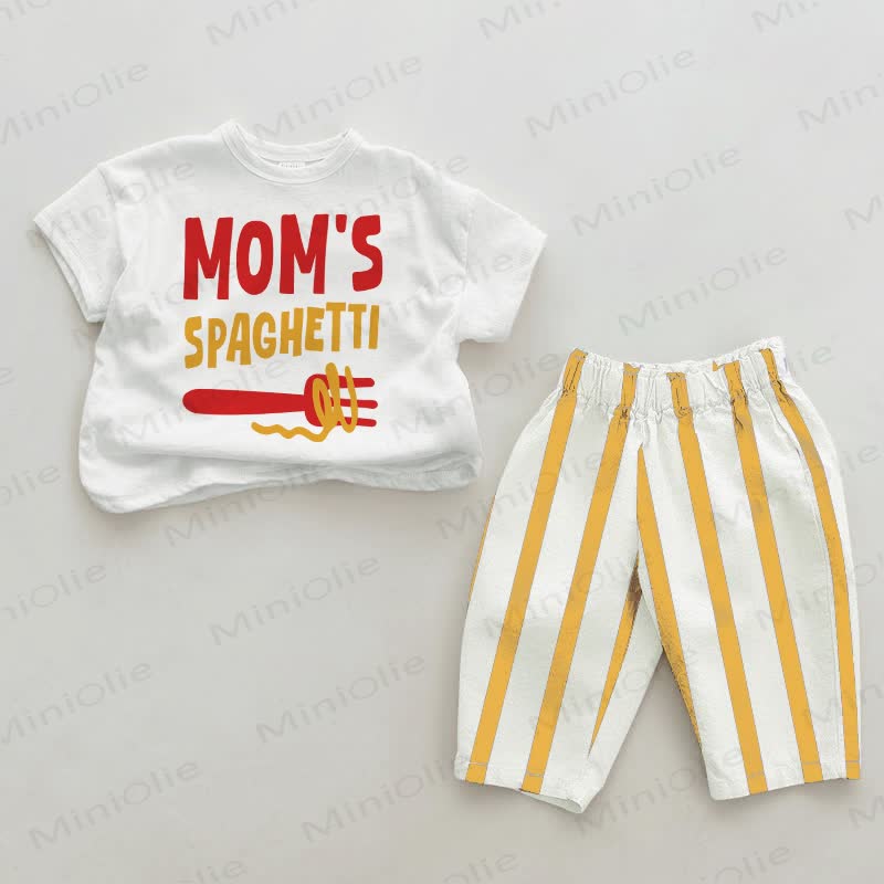 MOM'S SPAGHETTI Baby White&Yellow Vertical Striped 2-piece Set - White&Yellow - 2-3T - image 1