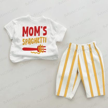 MOM'S SPAGHETTI Baby White&Yellow Vertical Striped 2-piece Set - White&Yellow - 2-3T - image 1