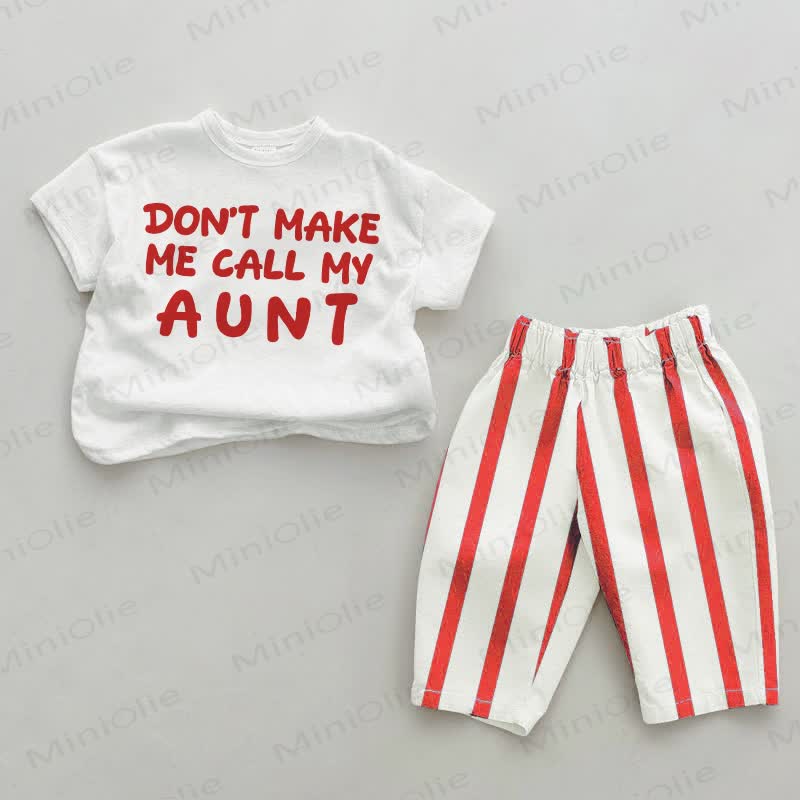 DON'T MAKE ME CALL MY AUNT Baby White&Red Vertical Striped 2-piece Set - White&Red - 4-5T - image 1