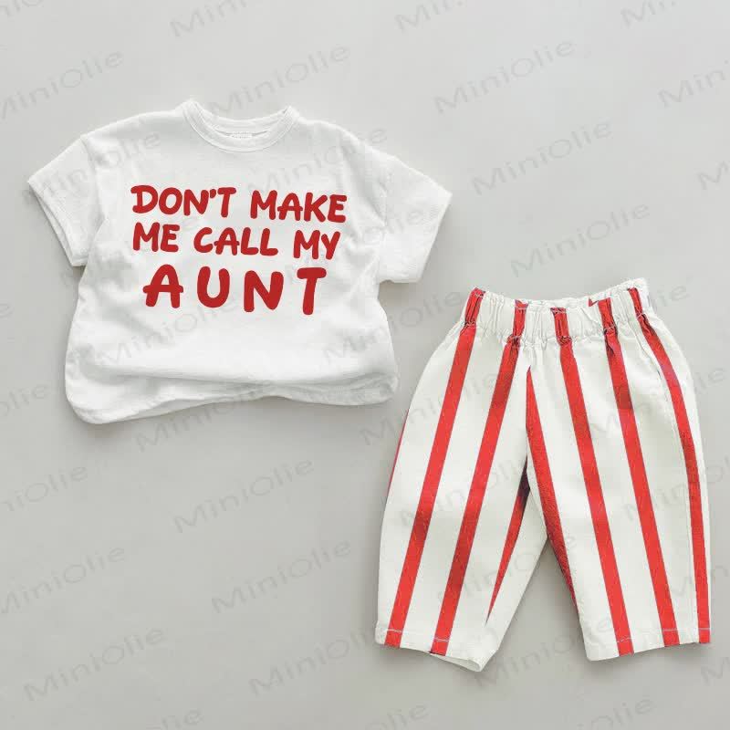 DON'T MAKE ME CALL MY AUNT Baby White&Red Vertical Striped 2-piece Set - White&Red - 4-5T - image 1